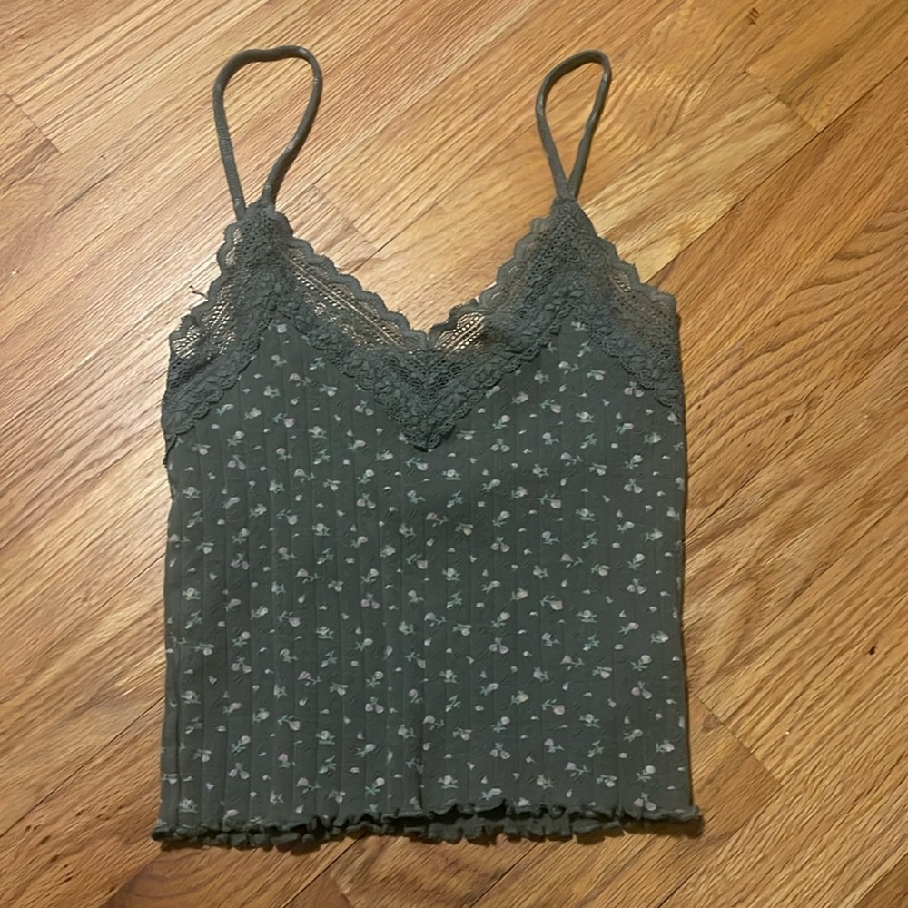 Dark green floral tank top